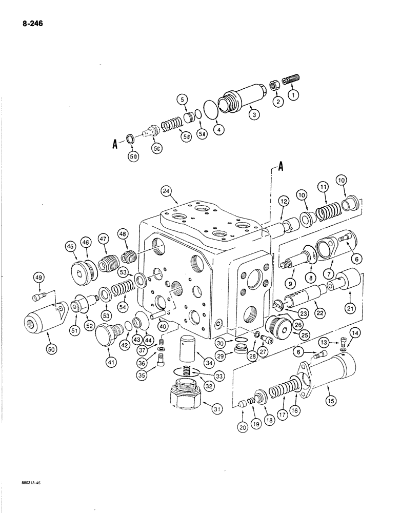 Схема запчастей Case 170B - (8-246) - SWING AND DRIVE CONTROL VALVE, DRIVE CONTROL VALVE SECTION, P.I.N. 74341 THRU 74456 (08) - HYDRAULICS