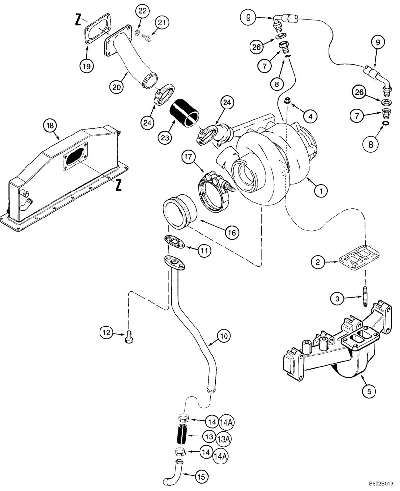 Схема запчастей Case CX130 - (02-09) - TURBOCHARGER SYSTEM (02) - ENGINE