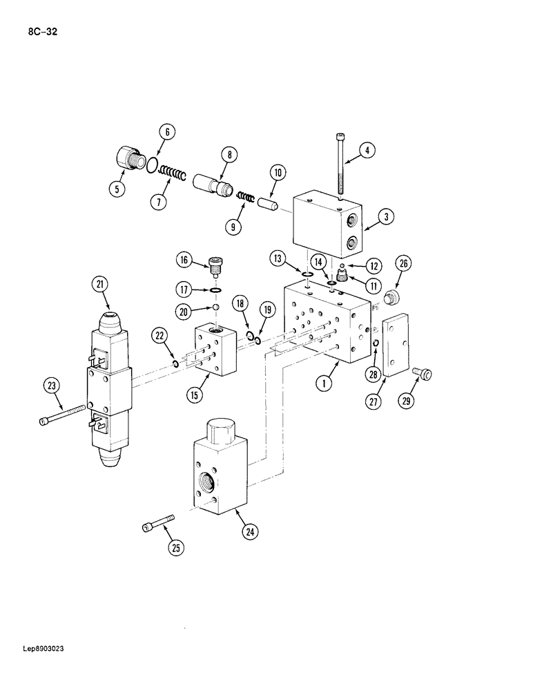 Схема запчастей Case 688 - (8C-32) - SOLENOID VALVE AND SWING BRAKE RELEASE, P.I.N. FROM 11642 TO 11694 (08) - HYDRAULICS