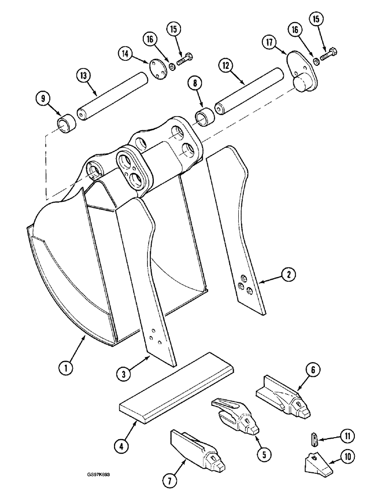 Схема запчастей Case 220B - (9-064) - BACKHOE BUCKET, WITH ONE-PIECE TOOTH RETAINING CONFIGURATION (09) - CHASSIS