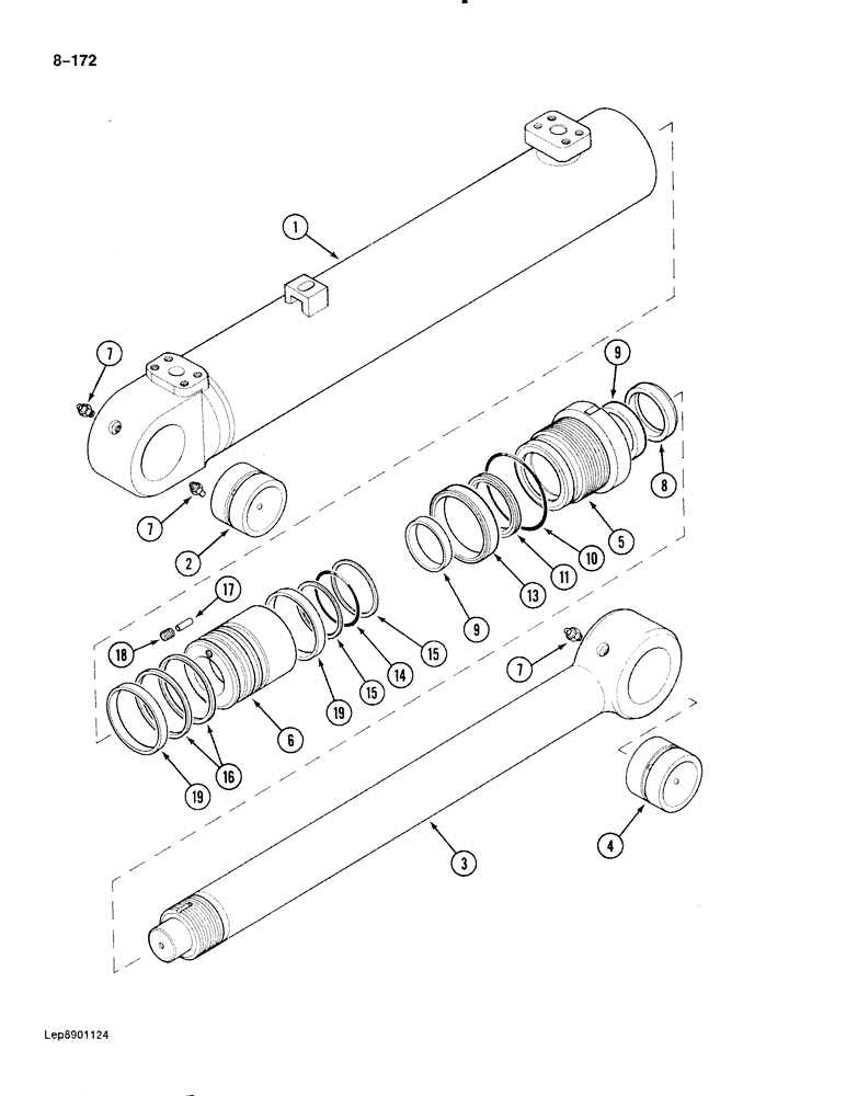 Схема запчастей Case 888 - (8-172) - BOOM CYLINDER, P.I.N. FROM 74163 TO 74418, 15201 TO 15255 (08) - HYDRAULICS