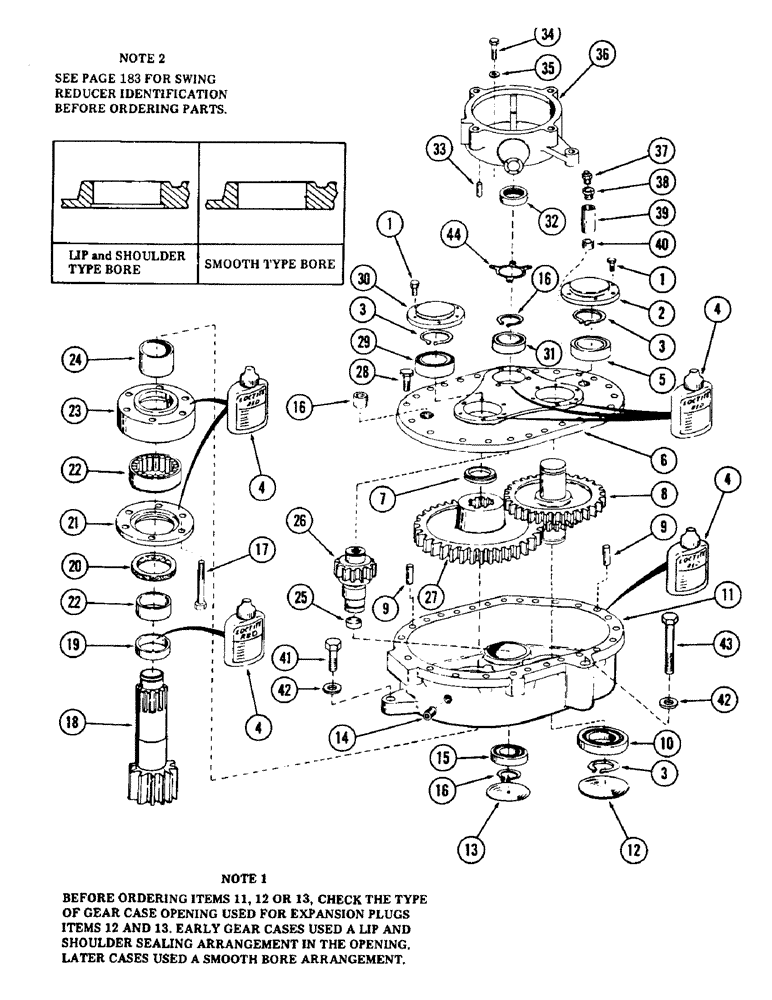 Схема запчастей Case 880 - (186) - SWING REDUCER, (IMPROVED SWING REDUCER USED AS REPLACEMENT) (07) - HYDRAULIC SYSTEM