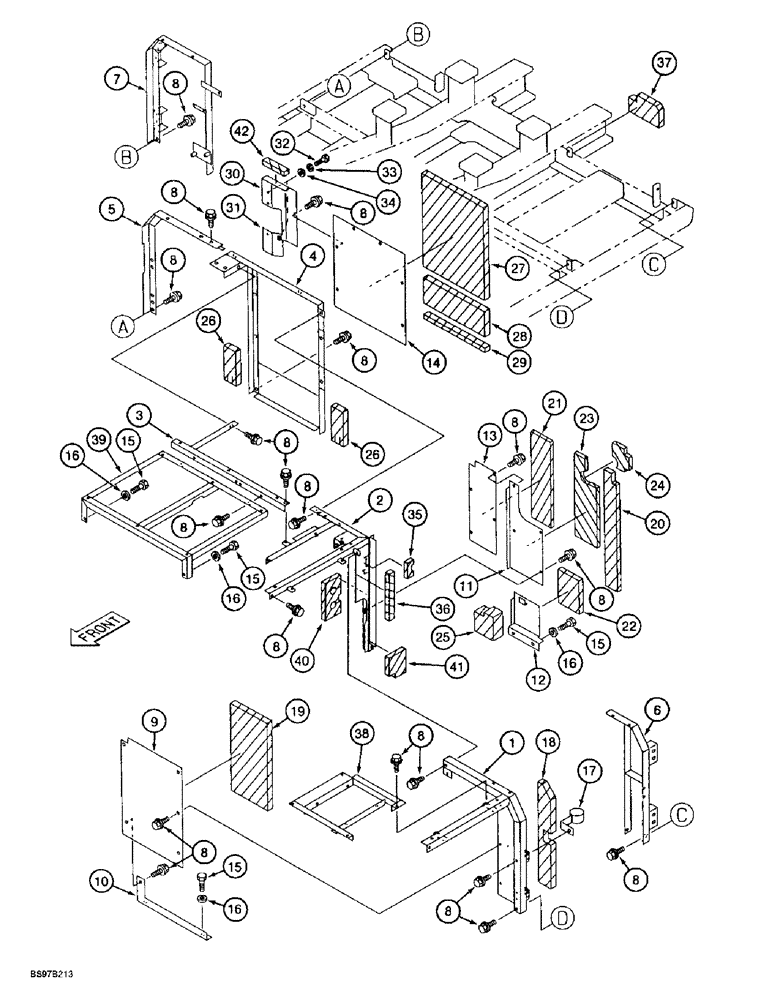 Схема запчастей Case 9030B - (9-022) - UPPER STRUCTURE, FRAMES, COVERS AND INSULATION, P.I.N. DAC03#2001 AND AFTER (09) - CHASSIS