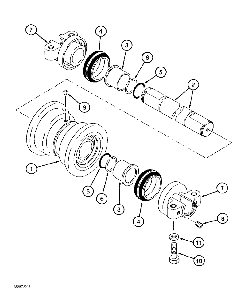 Схема запчастей Case 9050B - (5-14) - TRACK ROLLERS, *TIMBER KING MODELS, P.I.N. DAC0531001 THRU DAC0531007 (11) - TRACKS/STEERING