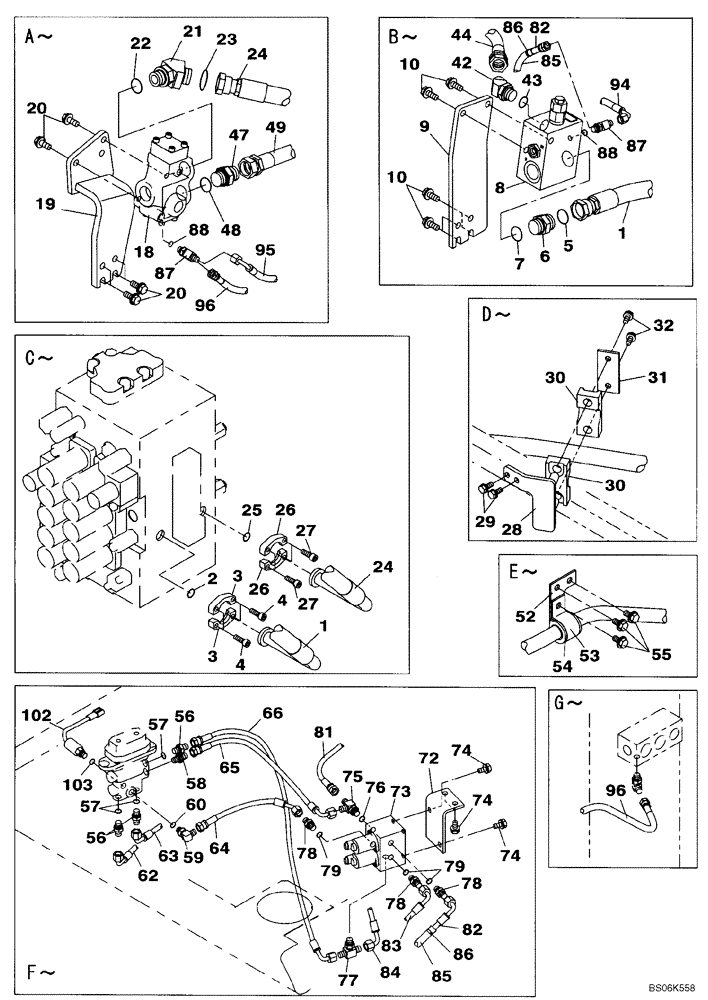 Схема запчастей Case CX210B - (08-34) - HYDRAULICS, AUXILIARY - MULTI-PURPOSE + 3 WAY VALVE, PEDAL ACTIVATED (08) - HYDRAULICS