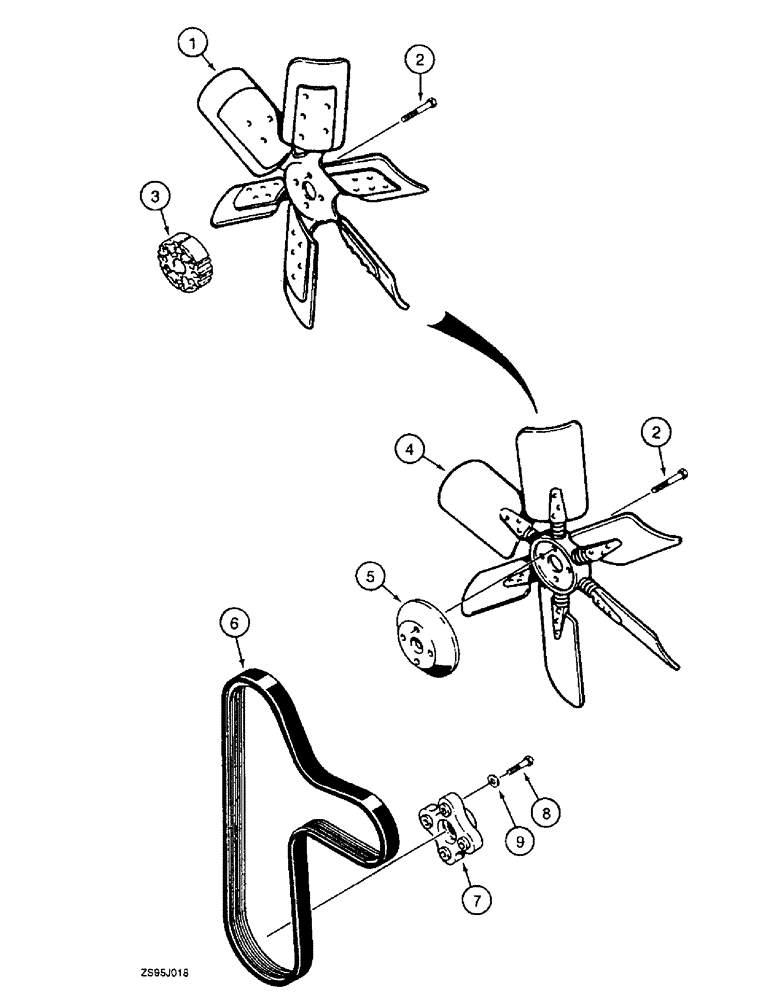 Схема запчастей Case 550E - (2-42) - RADIATOR FAN, BELT, AND MOUNTING (02) - ENGINE