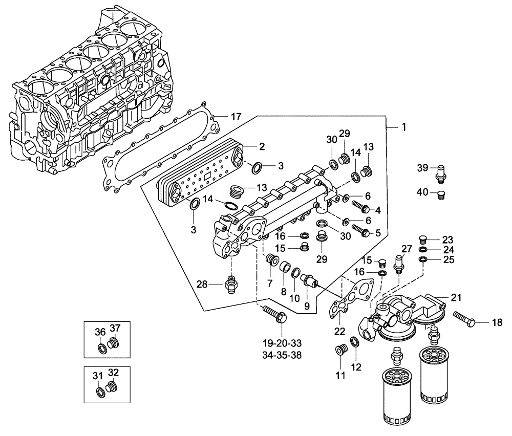 Схема запчастей Case 327B - (01A00000302[001]) - HEAT EXCHANGER INSTAL (87600069) (01) - ENGINE