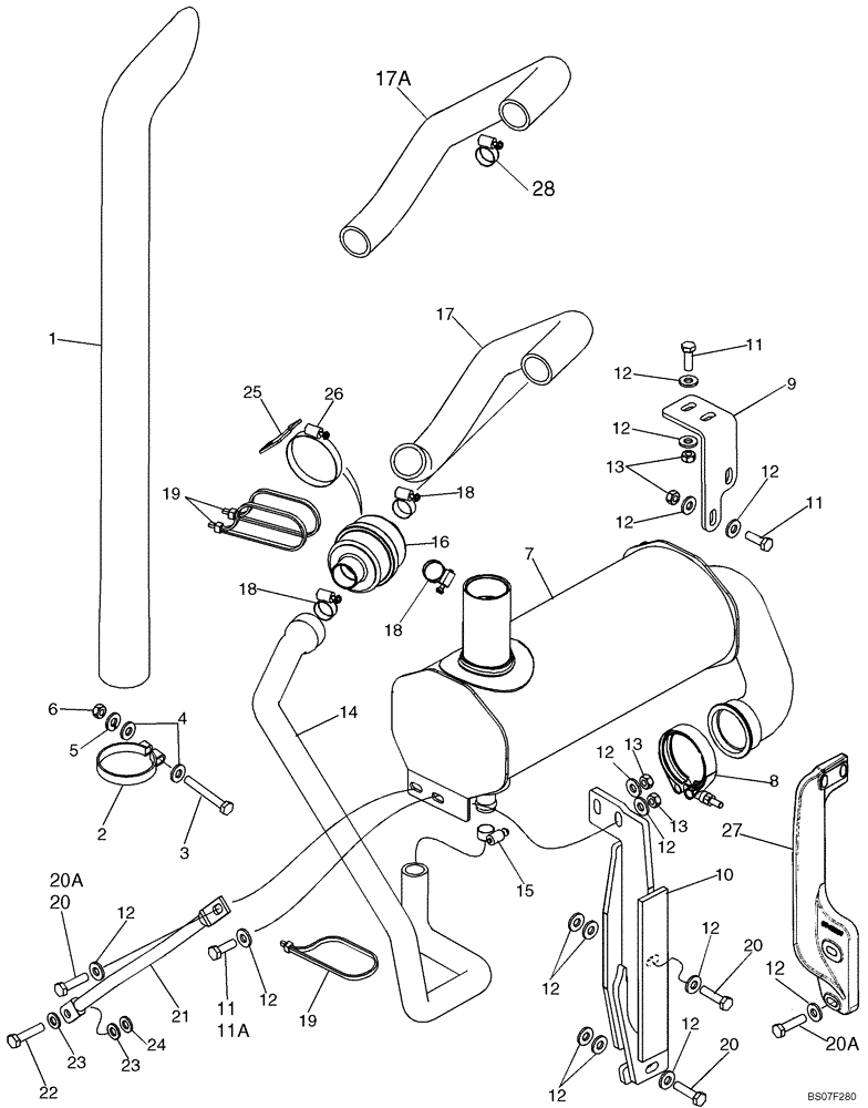 Схема запчастей Case 590SM - (02-06A) - MUFFLER, ASPIRATED & SPARK ARRESTOR - EXHAUST SYSTEM (02) - ENGINE