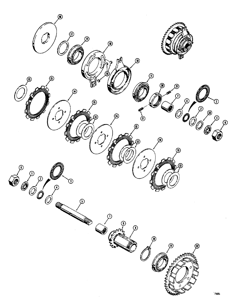 Схема запчастей Case 1530 - (051E) - 4 DISC CLUTCH AND SHAFT ASSEMBLY FORMSPRAG CLUTCH USED SERIAL NO. 9820600 AND AFTER (06) - POWER TRAIN