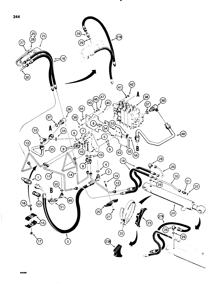 Схема запчастей Case 580E - (344) - BACKHOE STABILIZER CYLINDER HYDRAULIC CIRCUIT (08) - HYDRAULICS