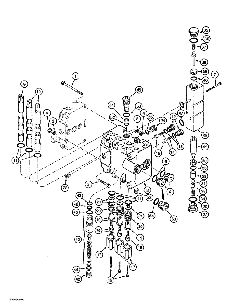 Схема запчастей Case 1838 - (8-50) - BACKHOE CONTROL VALVE - DUKES, OUTLET SECTION, D100 OR D100XR BACKHOE (08) - HYDRAULICS