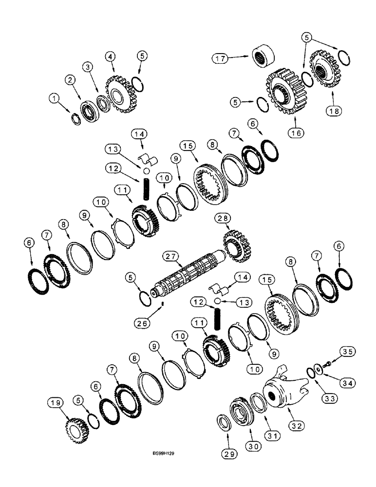 Схема запчастей Case 590SL - (6-050) - CARRARO TRANSMISSION ASSEMBLY, SECONDARY SHAFT, 2WD OR 4WD, MODELS W/O POWERSHIFT TRANS. (06) - POWER TRAIN