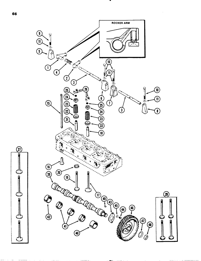 Схема запчастей Case 1845 - (066) - VALVE MECHANISM, (188) DIESEL ENGINE, CAMSHAFT (10) - ENGINE