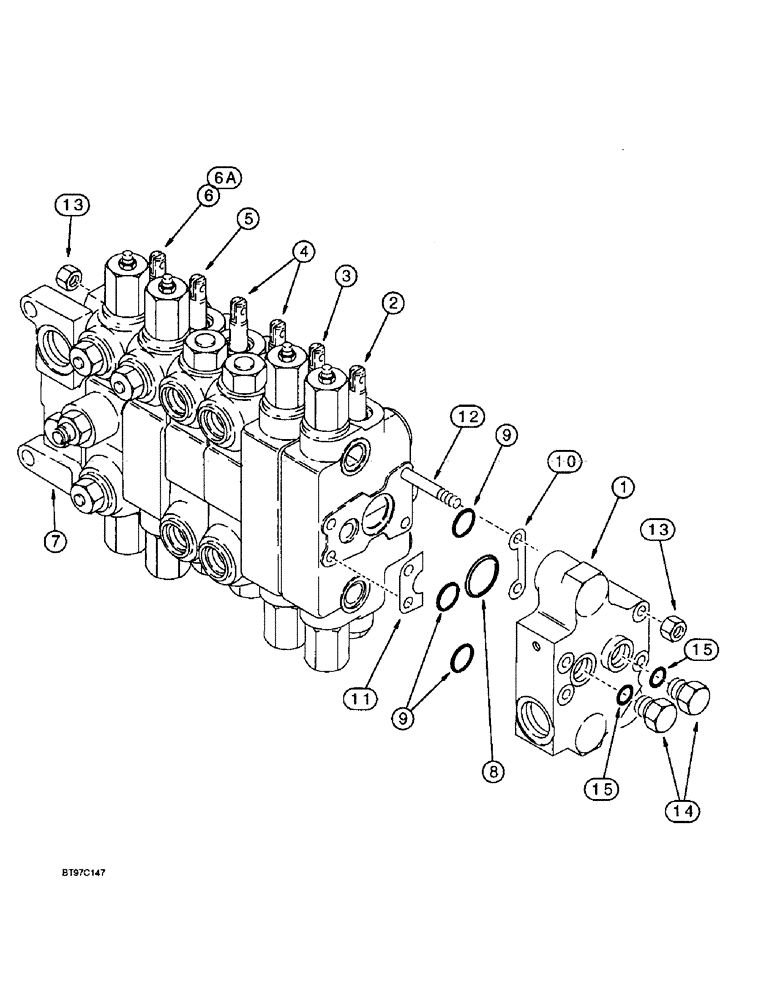 Схема запчастей Case 580SL - (8-102) - BACKHOE CONTROL VALVES, MODELS WITHOUT EXTENDABLE DIPPER, NON-PRIORITY SWING (08) - HYDRAULICS