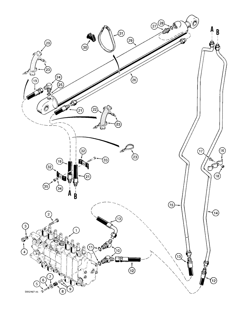 Схема запчастей Case 580SK - (8-046) - BACKHOE EXTENDABLE DIPPER HYDRAULIC CIRCUIT (08) - HYDRAULICS