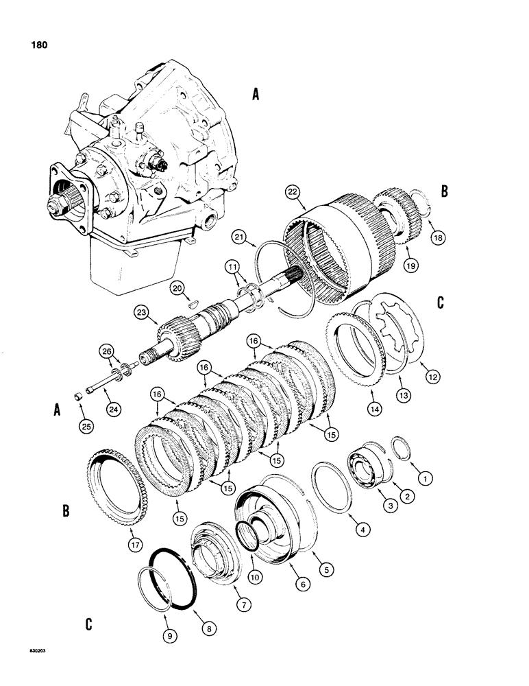 Схема запчастей Case 480C - (180) - POWER SHUTTLE, INPUT SHAFT AND FORWARD CLUTCH (21) - TRANSMISSION