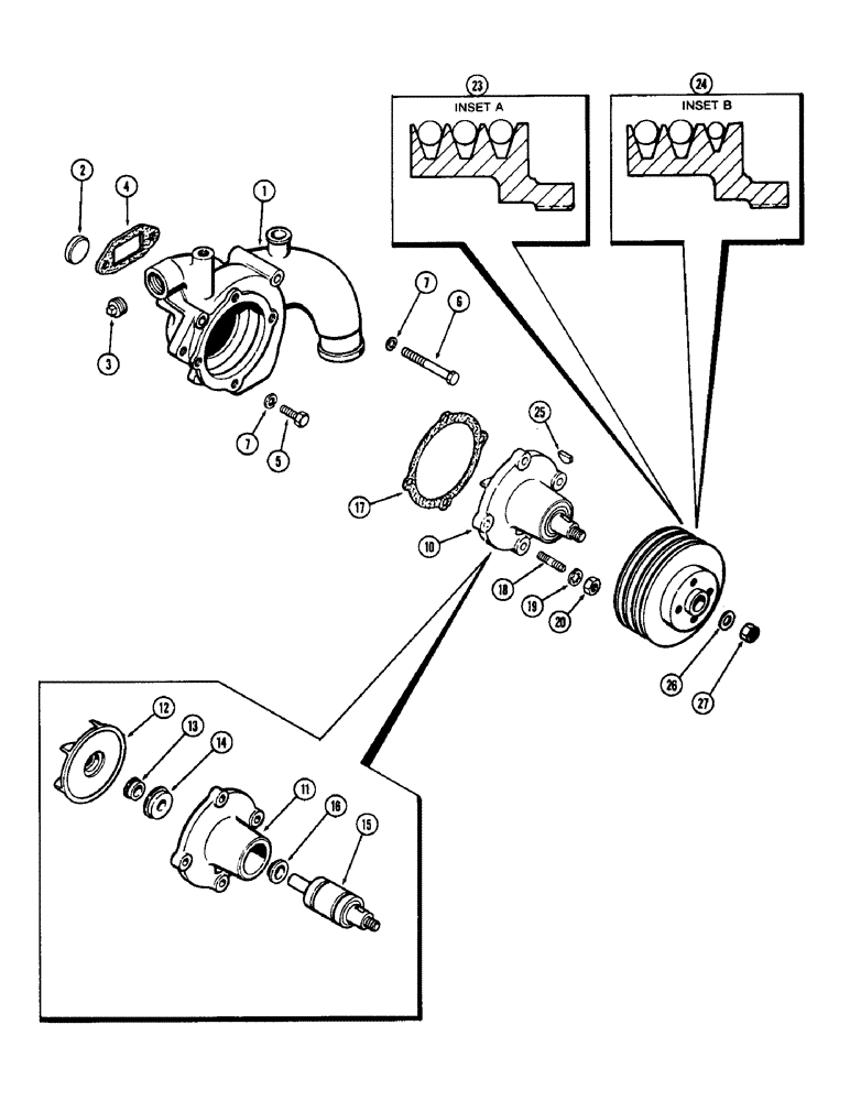 Схема запчастей Case 780 - (026) - WATER PUMP, WITH KEYWAY SHAFT, (336BD) AND (336BDT) DIESEL ENG (02) - ENGINE