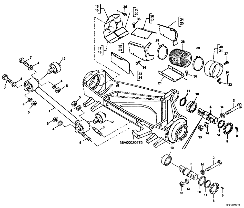 Схема запчастей Case 340B - (38A01020675[001]) - SHIELDS, FRONT SUSPENSION (87672402) (09) - Implement / Hydraulics / Frame / Brakes