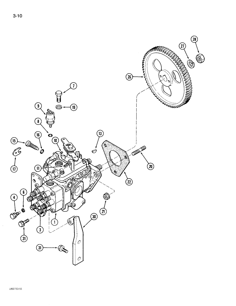 Схема запчастей Case 780D - (3-10) - FUEL INJECTION PUMP AND DRIVE, 6T-590 ENGINE (03) - FUEL SYSTEM