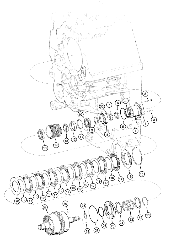 Схема запчастей Case 921B - (6-019[A]) - TRANSMISSION ASSEMBLY - LOW GEAR AND CLUTCH, P.I.N. JEE0052701 AND AFTER (06) - POWER TRAIN