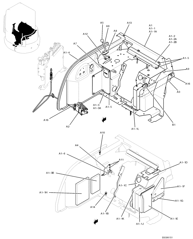 Схема запчастей Case CX50B - (01-036) - STAND ASSY, CONTROL (CAB) (PH03M00088F1, PW03M01716F1) (05) - SUPERSTRUCTURE