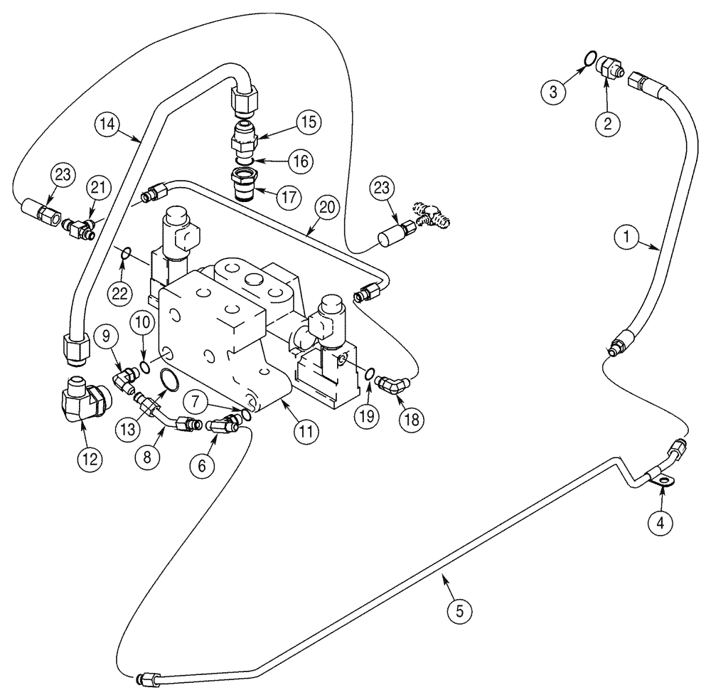 Схема запчастей Case 95XT - (08-47) - HYDRAULICS, ATTACHMENT - HIGH FLOW, GEAR, CHARGE PRESSURE & PILOT RELIEF LINES (08) - HYDRAULICS