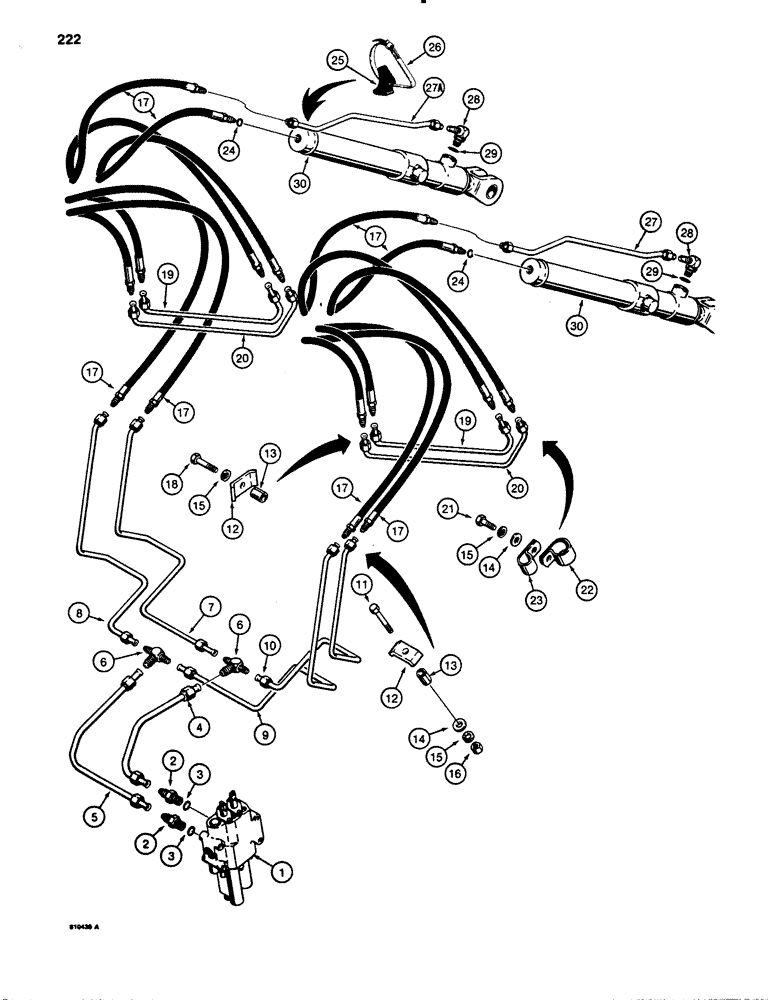 Схема запчастей Case 780B - (222) - LOADER BUCKET CYLINDER HYDRAULIC CIRCUIT (08) - HYDRAULICS