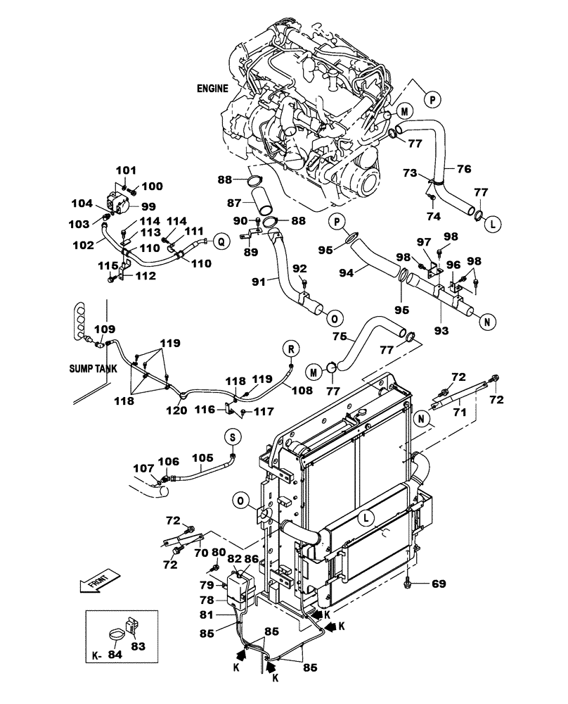 Схема запчастей Case CX470C - (02-004-01[01]) - ENGINE WATER CIRCUIT (01) - ENGINE