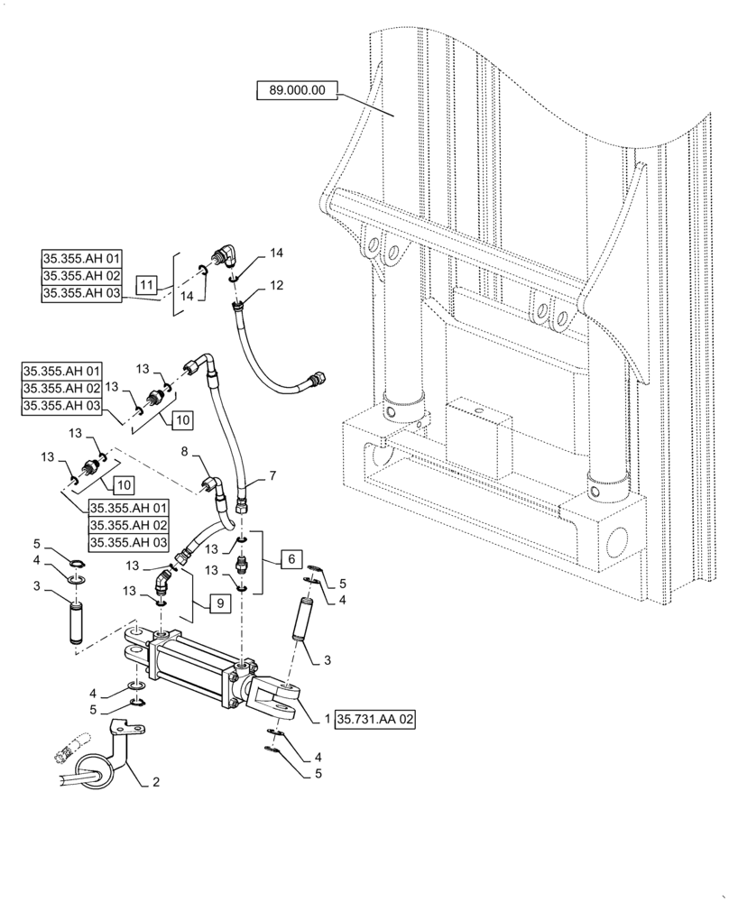 Схема запчастей Case 588H - (35.540.03) - HYDRAULIC LINES SPOOL VALVE TO SIDE SHIFT CYLINDER (35) - HYDRAULIC SYSTEMS