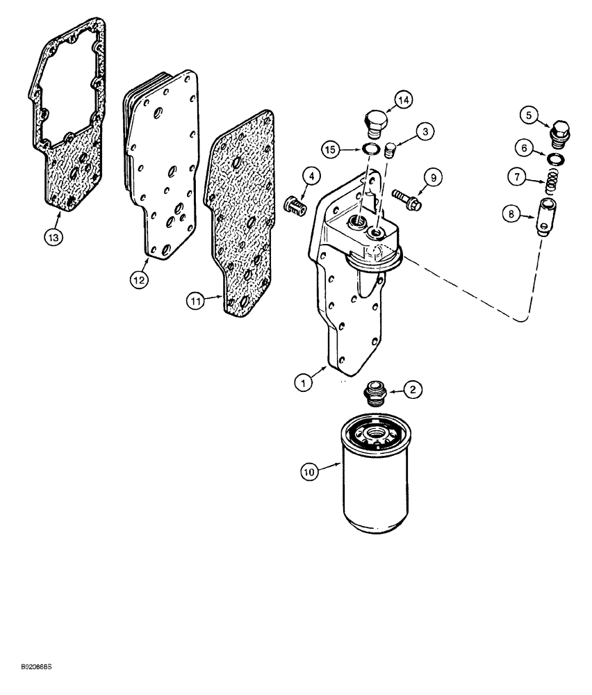 Схема запчастей Case 650G - (2-28) - OIL FILTER AND COLER 4T-390 ENGINE PRIOR TO CRAWLER P.I.N. JJG0216449 (02) - ENGINE