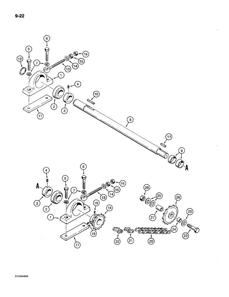 Схема запчастей Case MAXI-SNEAKER C - (9-22) - JACKSHAFT AND TRENCHER DRIVE CHAIN (09) - CHASSIS/ATTACHMENTS