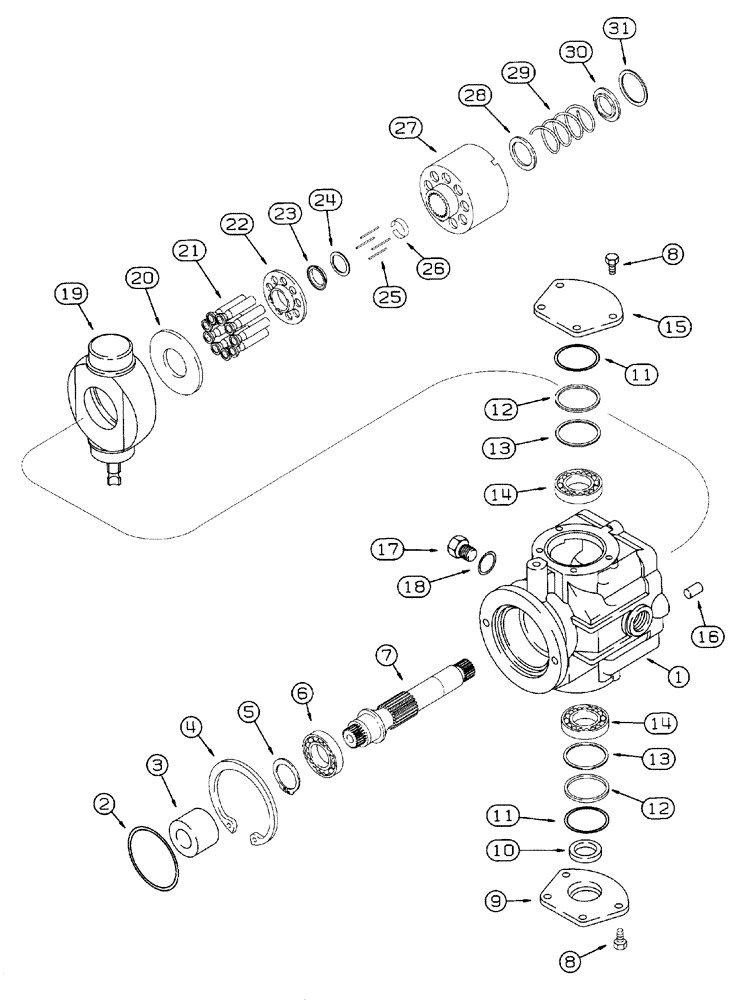 Схема запчастей Case 460 - (6-22) - TANDEM PUMP ASSEMBLY, 113598A1, REAR DRIVE PUMP, HOUSING, INPUT SHAFT, AND PISTON BLOCK (06) - POWER TRAIN