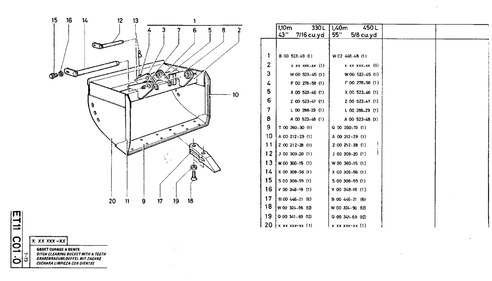 Схема запчастей Case TY45 - (ET11 C01.0[1]) - DITCH CLEANING BUCKET WITH A TEETH - 1,10 M 330 L (43" 7/16 CU. YD.) (19) - BUCKETS