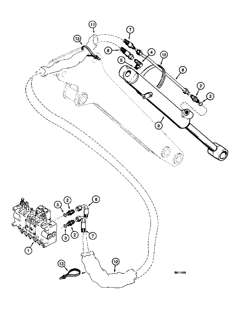 Схема запчастей Case 660 - (8-050) - BACKHOE BUCKET CYLINDER HYDRAULIC CIRCUIT - D125 BACKHOE, PRIOR TO BACKHOE SERIAL NUMBER JAF0218189 (08) - HYDRAULICS