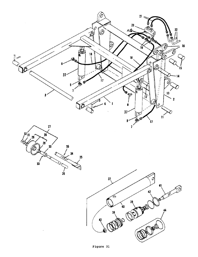 Схема запчастей Case P55 - (64) - REEL CARRIER ATTACHMENT, LIFT CYLINDER ASSEMBLY 