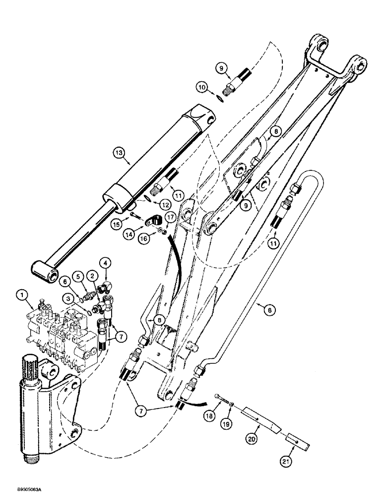 Схема запчастей Case 560 - (8-050) - BACKHOE BOOM CYLINDER HYDRAULIC CIRCUIT, D100 BACKHOE (08) - HYDRAULICS