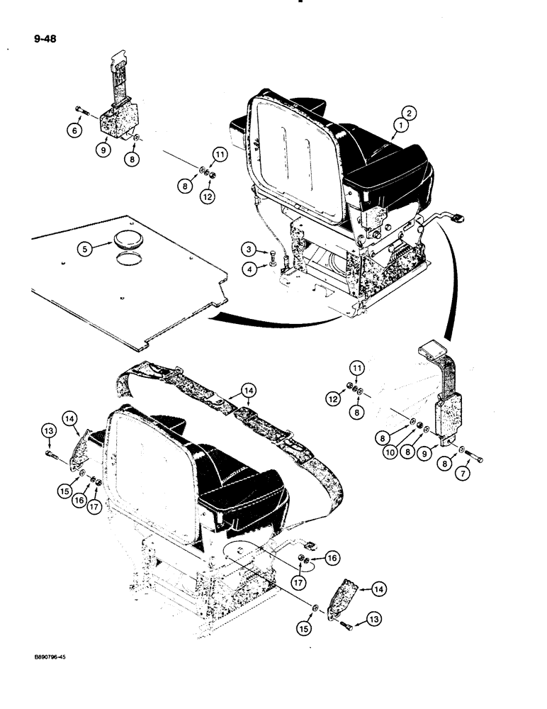 Схема запчастей Case 621 - (9-048) - SEAT AND MOUNTING PARTS, SUSPENSION SEAT (09) - CHASSIS/ATTACHMENTS