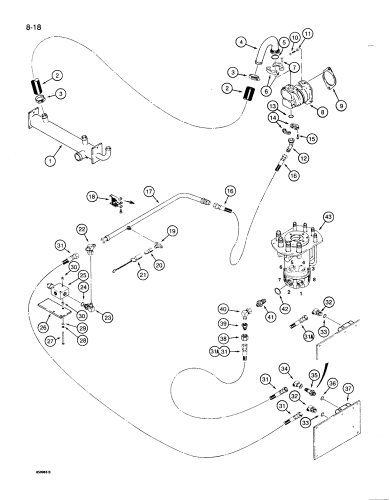 Схема запчастей Case 1085B - (8-018) - SINGLE GEAR HYDRAULIC PUMP, SUCTION AND PRESSURE CIRCUIT (08) - HYDRAULICS