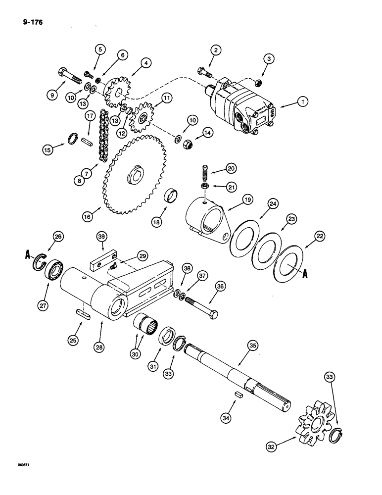 Схема запчастей Case CASE - (9-176) - TRENCHER DRIVE LINE MOUNTING (09) - CHASSIS