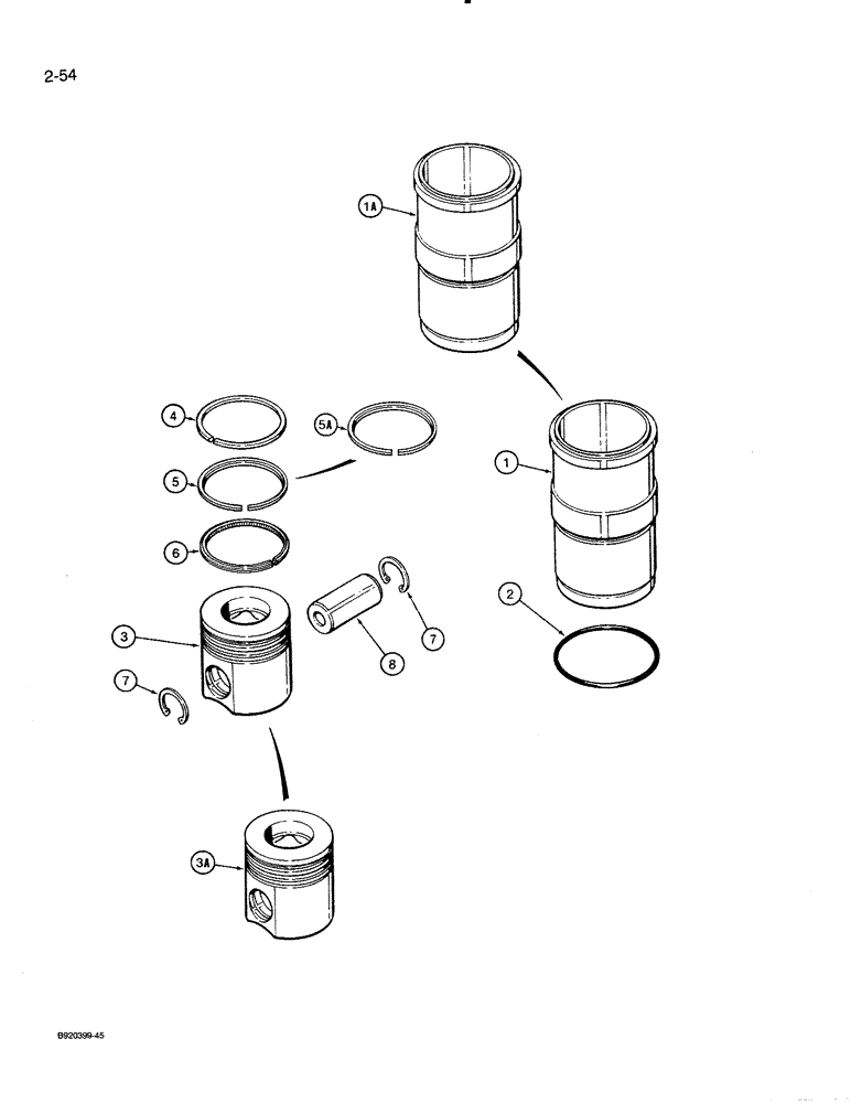 Схема запчастей Case 821 - (2-054) - PISTONS, 6T-830 ENGINE PISTONS PRIOR TO ENGINE SERIAL NO 44536857 (02) - ENGINE