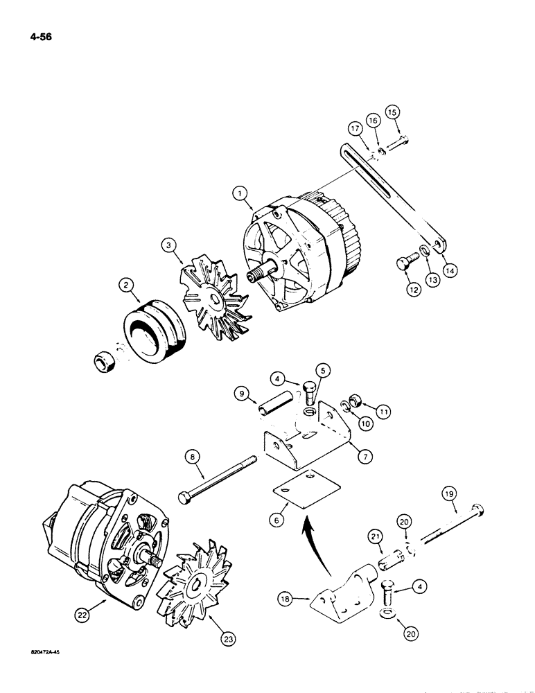 Схема запчастей Case W20C - (4-056) - 40 AND 45 AMP ALTERNATOR AND MOUNTING PARTS (04) - ELECTRICAL SYSTEMS