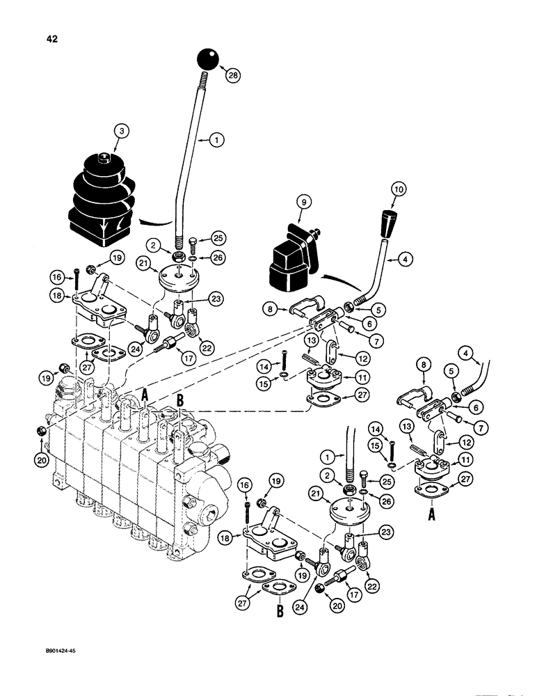 Схема запчастей Case D100 - (8-042) - BACKHOE CONTROL VALVE - KONTAK, CONTROL LEVERS, USED ON 1835C, 1840 & 1845C UNI-LOADERS 