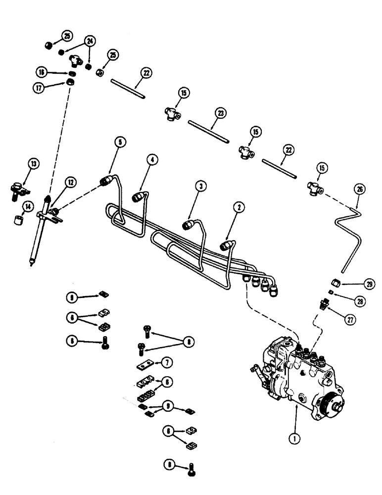 Схема запчастей Case 825 - (050) - FUEL INJECTION SYSTEM, (336BD) AND (336BDT) DIESEL ENGINES (02) - FUEL SYSTEM