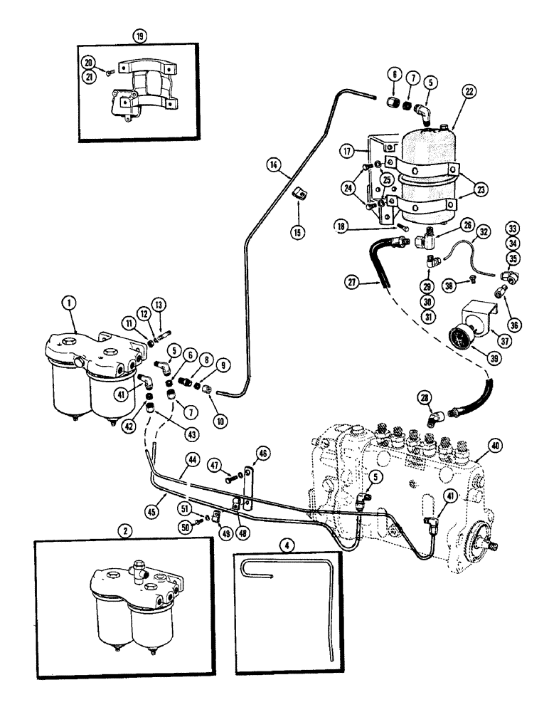 Схема запчастей Case W8B - (018) - FUEL INJECTION FILTER SYSTEM, (401) DIESEL ENG., 3 STAGE FILTERING SYSTEM, USED TO ENG. SN. 2205483 (01) - ENGINE