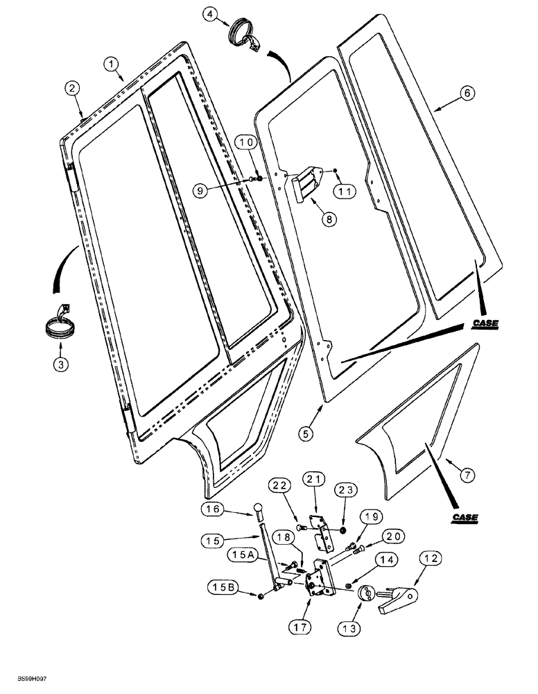 Схема запчастей Case 580SL - (9-116) - LEFT HAND AND RIGHT HAND CAB DOORS, EXTERIOR (09) - CHASSIS/ATTACHMENTS