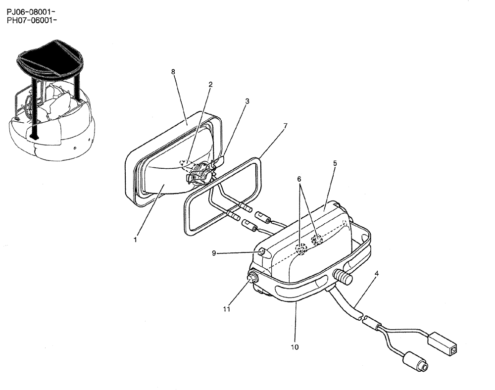 Схема запчастей Case CX50B - (01-065) - LIGHT ASSY (PW80S00003F1) (05) - SUPERSTRUCTURE