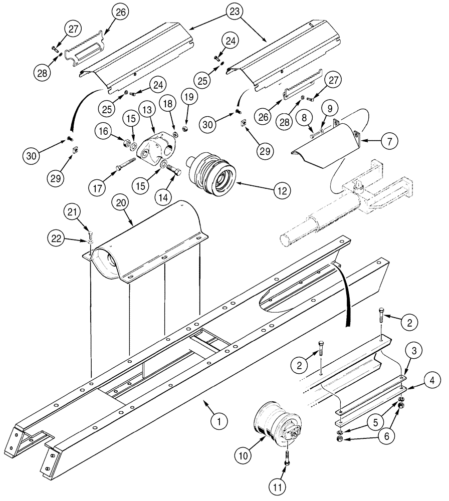 Схема запчастей Case 650H - (05-01) - FRAME, TRACK ROLLER AND RECOIL HOUSING (11) - TRACKS/STEERING