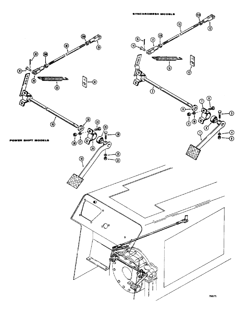 Схема запчастей Case 300C - (070) - THROTTLE CONTROL LINKAGE, SYNCHROMESH MODELS ONLY (02) - ENGINE