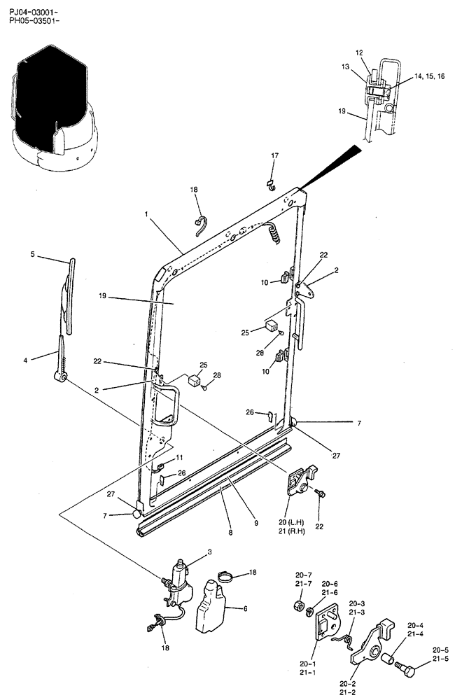 Схема запчастей Case CX50B - (02-071) - WINDOW ASSEMBLY, FR. (05) - SUPERSTRUCTURE