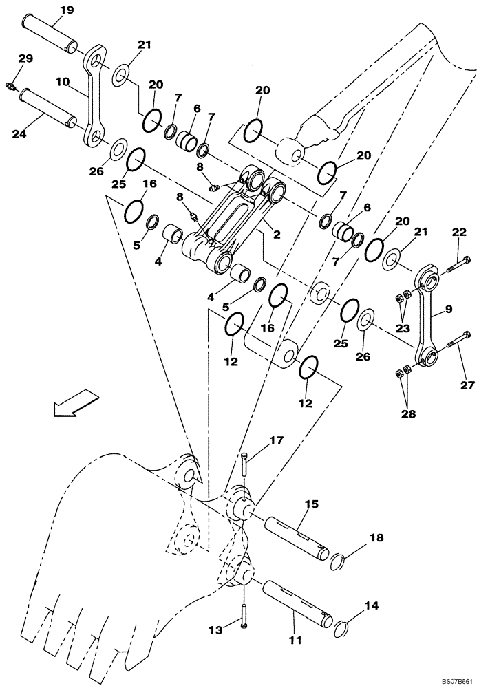 Схема запчастей Case CX240BLR - (09-42) - BUCKET LINKAGE - STANDARD (09) - CHASSIS/ATTACHMENTS